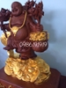 Tượng di lặc ghánh tiền vàng, gỗ hương dát vàng 24k, cao 80cm rộng 60cm sâu 40cm 