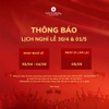 Thông Báo: Lịch Nghỉ Lễ 30/4 - 1/5