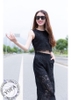 Set Áo Ren Croptop + Quần Ren Ống Rộng Sành Điệu