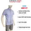 Áo sơ mi nam tay ngắn Owen AB250080NT màu xanh tím dáng suông Body fit tà bằng có túi chất liệu bamboo poly