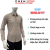 Áo sơ mi nam tay dài Owen AR255003DT màu be kẻ caro dáng suông regular fit tà lượn có túi chất liệu sợi sồi