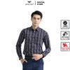 Áo Sơ Mi Nam Dài Tay Aristino ALS38502 màu xanh tím than kẻ caro dáng suông regular fit tà lượn có túi ngực chất liệu sợi tre