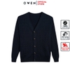 Áo len nam owen ALD241280 áo khoác len cài cúc màu xanh tím than dáng suông regular fit cổ chữ V sâu bo tay gấu chât liệu acrylic cotton