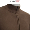 Áo len nam owen ALK241277 áo khoác len màu nâu dáng suông regular fit cổ 3 phân khóa kéo hai túi bo tay gấu chât liệu acrylic cotton