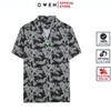 Áo Sơ Mi Nam Tay Ngắn Owen AE230067N màu họa tiết trắng xám dáng relax fit tà bằng không túi ngực chất liệu bambo poly