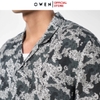 Áo Sơ Mi Nam Tay Ngắn Owen AE230067N màu họa tiết trắng xám dáng relax fit tà bằng không túi ngực chất liệu bambo poly