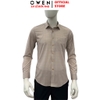 Áo sơ mi nam tay dài Owen AR255003DT màu be kẻ caro dáng suông regular fit tà lượn có túi chất liệu sợi sồi
