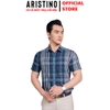 Áo Sơ Mi Nam Ngắn Tay Aristino ASS078AS3 màu xanh cổ vịt kẻ