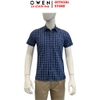 Áo Sơ Mi Nam Tay Ngắn Owen AB260058NT Xanh Tím Than Kẻ Caro Body Fit