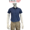 Áo Sơ Mi Nam Tay Ngắn Owen AB260058NT Xanh Tím Than Kẻ Caro Body Fit