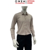 Áo sơ mi nam tay dài Owen AR255003DT màu be kẻ caro dáng suông regular fit tà lượn có túi chất liệu sợi sồi