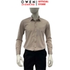 Áo sơ mi nam tay dài Owen AR255003DT màu be kẻ caro dáng suông regular fit tà lượn có túi chất liệu sợi sồi