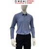 Áo sơ mi nam tay dài Owen AR255008DT màu xanh đậm dáng suông regular fit tà lượn có túi chất liệu sợi sồi