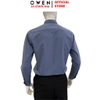Áo sơ mi nam tay dài Owen AR255008DT màu xanh đậm dáng suông regular fit tà lượn có túi chất liệu sợi sồi