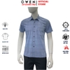 Áo sơ mi nam tay ngắn Owen AB260006NT màu xanh kẻ caro dáng suông body fit tà bằng có túi chất liệu modal polyester