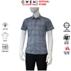 Áo sơ mi nam tay ngắn Owen AB260009NT màu xám kẻ dáng suông body fit tà bằng có túi chất liệu modal polyester spandex