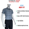 Áo sơ mi nam tay ngắn Owen AB260009NT màu xám kẻ dáng suông body fit tà bằng có túi chất liệu modal polyester spandex