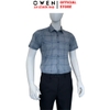Áo sơ mi nam tay ngắn Owen AB260009NT màu xám kẻ dáng suông body fit tà bằng có túi chất liệu modal polyester spandex