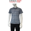 Áo sơ mi nam tay ngắn Owen AB260009NT màu xám kẻ dáng suông body fit tà bằng có túi chất liệu modal polyester spandex