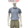 Áo sơ mi nam tay ngắn Owen AB260010NT màu xanh dáng suông body fit tà bằng có túi chất liệu modal polyester spandex