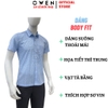 Áo sơ mi nam tay ngắn Owen AB260035NT màu xanh nhạt kẻ caro dáng suông body fit tà bằng có túi chất liệu modal polyester