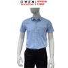Áo sơ mi nam tay ngắn Owen AB260035NT màu xanh nhạt kẻ caro dáng suông body fit tà bằng có túi chất liệu modal polyester