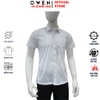 Áo sơ mi nam tay ngắn Owen AB260038NT màu trắng in họa tiết dáng suông body fit tà bằng có túi chất liệu Bamboo polyester