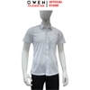 Áo sơ mi nam tay ngắn Owen AB260038NT màu trắng in họa tiết dáng suông body fit tà bằng có túi chất liệu Bamboo polyester