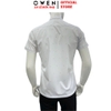Áo sơ mi nam tay ngắn Owen AB260038NT màu trắng in họa tiết dáng suông body fit tà bằng có túi chất liệu Bamboo polyester