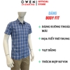 Áo Sơ Mi Nam Tay Ngắn Owen AB260057NT Vải Sợi Tre Xanh Đậm Kẻ Caro Body Fit