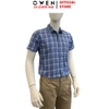 Áo Sơ Mi Nam Tay Ngắn Owen AB260057NT Vải Sợi Tre Xanh Đậm Kẻ Caro Body Fit