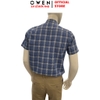 Áo Sơ Mi Nam Tay Ngắn Owen AB260057NT Vải Sợi Tre Xanh Đậm Kẻ Caro Body Fit