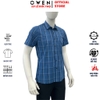 Áo sơ mi nam tay ngắn Owen AB260072NT màu xanh đậm kẻ caro dáng suông body fit tà bằng có túi chất liệu Bamboo polyester
