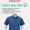 Áo sơ mi nam tay ngắn Owen AB260072NT màu xanh đậm kẻ caro dáng suông body fit tà bằng có túi chất liệu Bamboo polyester