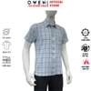 Áo sơ mi nam tay ngắn Owen AB260118NT màu xanh kẻ dáng suông body fit tà bằng có túi chất liệu nano