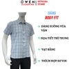 Áo sơ mi nam tay ngắn Owen AB260118NT màu xanh kẻ dáng suông body fit tà bằng có túi chất liệu nano