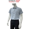 Áo sơ mi nam tay ngắn Owen AB260118NT màu xanh kẻ dáng suông body fit tà bằng có túi chất liệu nano