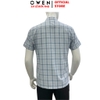 Áo sơ mi nam tay ngắn Owen AB260118NT màu xanh kẻ dáng suông body fit tà bằng có túi chất liệu nano