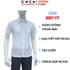 Áo sơ mi trắng nam tay ngắn Owen AB260523NTV màu trắng trơn dáng suông body fit tà bằng có túi chất liệu sợi sồi