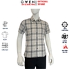 Áo sơ mi nam tay ngắn Owen AB261037N màu xám kẻ dáng suông body fit tà bằng không túi chất liệu Bamboo polyester