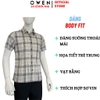 Áo sơ mi nam tay ngắn Owen AB261037N màu xám kẻ dáng suông body fit tà bằng không túi chất liệu Bamboo polyester