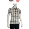 Áo sơ mi nam tay ngắn Owen AB261037N màu xám kẻ dáng suông body fit tà bằng không túi chất liệu Bamboo polyester