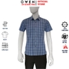 Áo sơ mi nam tay ngắn Owen AB261046NT màu xanh đậm kẻ dáng suông body fit tà bằng có túi chất liệu Bamboo polyester