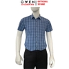 Áo sơ mi nam tay ngắn Owen AB261046NT màu xanh đậm kẻ dáng suông body fit tà bằng có túi chất liệu Bamboo polyester