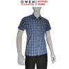 Áo sơ mi nam tay ngắn Owen AB261046NT màu xanh đậm kẻ dáng suông body fit tà bằng có túi chất liệu Bamboo polyester