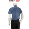 Áo sơ mi nam tay ngắn Owen AB261046NT màu xanh đậm kẻ dáng suông body fit tà bằng có túi chất liệu Bamboo polyester