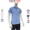 Áo sơ mi nam tay ngắn Owen AB263016NT màu xanh dáng body fit tà bằng xẻ tà chất liệu Bamboo polyester