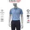 Áo sơ mi nam tay ngắn Owen AB260016NT màu xanh in họa tiết dáng suông body fit tà bằng có túi chất liệu modal polyester
