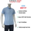 Áo sơ mi nam tay ngắn Owen AB263092NT màu xanh nhạt kẻ dáng suông body fit tà bằng có túi chất liệu polyester