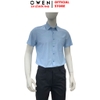 Áo sơ mi nam tay ngắn Owen AB263092NT màu xanh nhạt kẻ dáng suông body fit tà bằng có túi chất liệu polyester